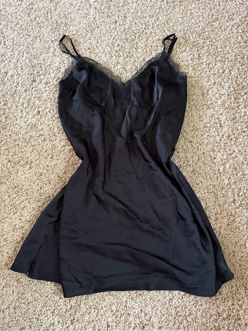 Victoria’s Secret Black Lace-Trim Slip Dress